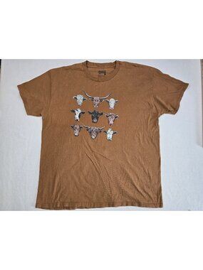 American Highway Brown Graphic Tee Longhorn Cows 2XL Cotton